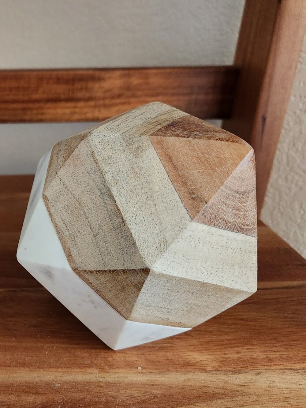 CB2 Geometric Wood & Marble Larger Decorative Object | Modern Shelf Decor